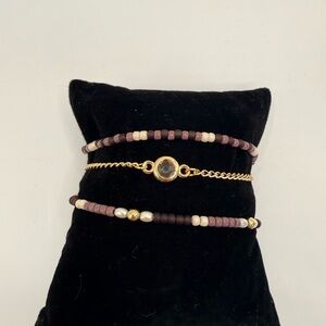 Elegant Gold and Purple Beaded Bracelet Set